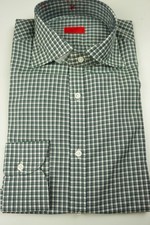 Isaia Napoli Gray Green White Plaid Long Sleeve Cotton Dress Shirt 15.5/39 NEW