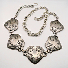 Vintage Southwestern Silver Metal Concho Hearts Chain Hip or Waist 39" Belt