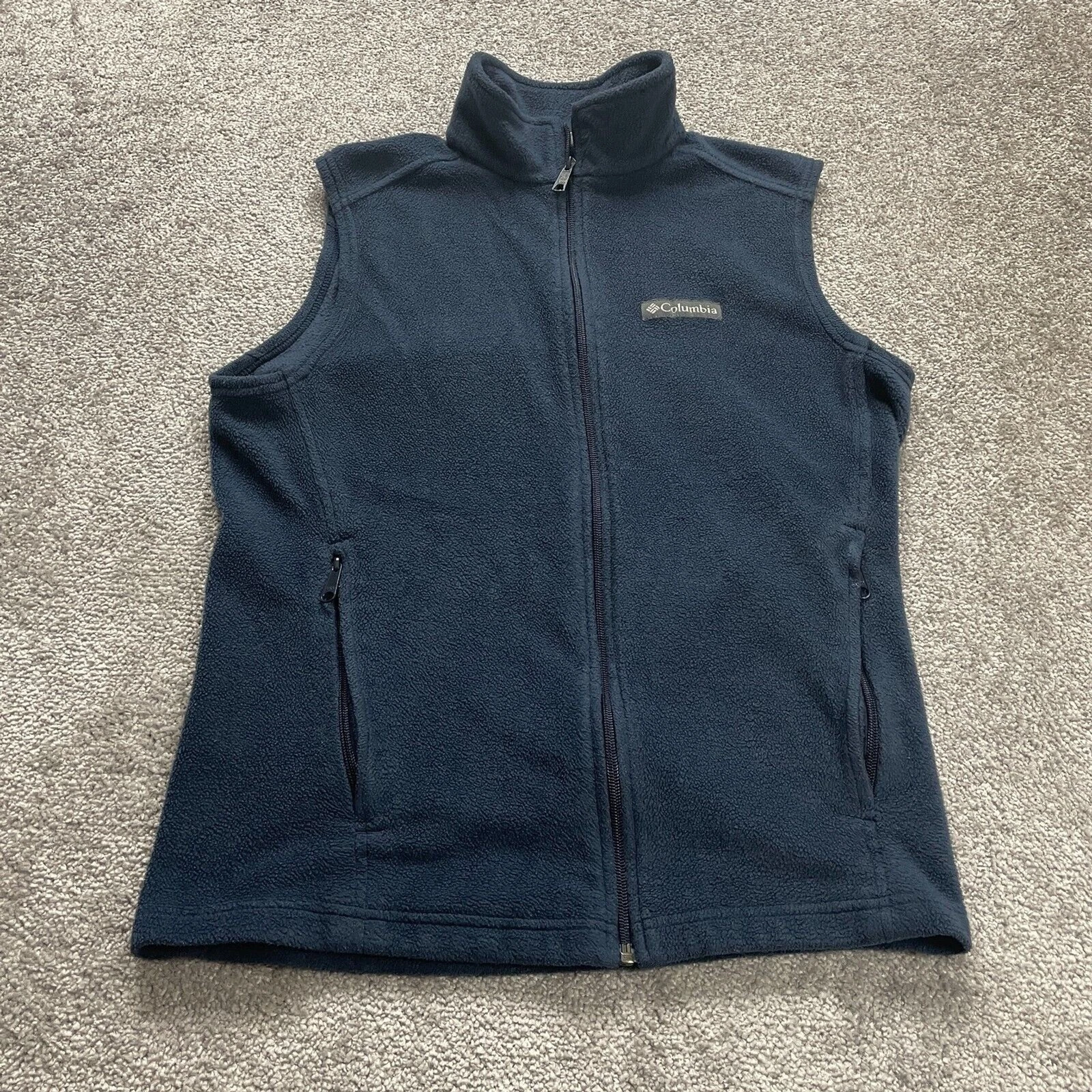Columbia Steens Mountain 1535 Fleece Vest Mens Small Navy Blue Full Zip Pockets