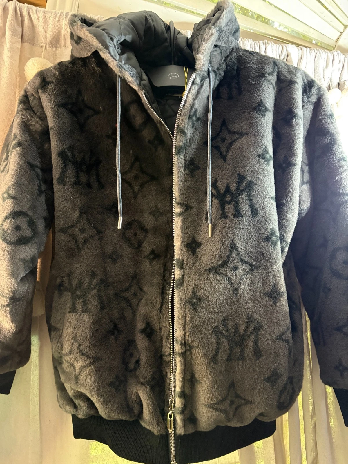 Watson Hooded Jacket Geometric Pattern Black Charcoal Zip Zipper Men's L image 1