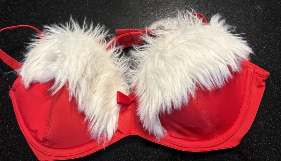 Christmas Holiday Red Santa Bra with White Faux Fur - Image 2 of 4
