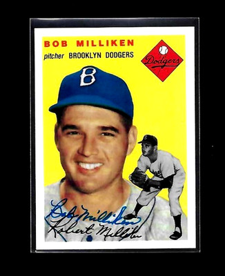 BOB MILLIKEN d.2007 Brooklyn Dodgers 1954 Topps Archives SIGNED / AUTO - CREASED