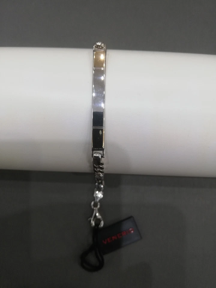 Bracciale Uomo Venerio In Argento 925 E Oro 750 18K Con Piastrina Da Incisione - Immagine 2 di 4
