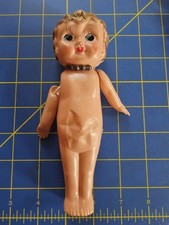 1930s Celluloid Plastic 7" Flapper Girl Doll w Jointed Arms Necklace Japan