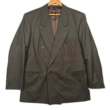 Vintage 80s Yves Saint Laurent Blazer 42R Brown Pinstripe Double Breasted Wool