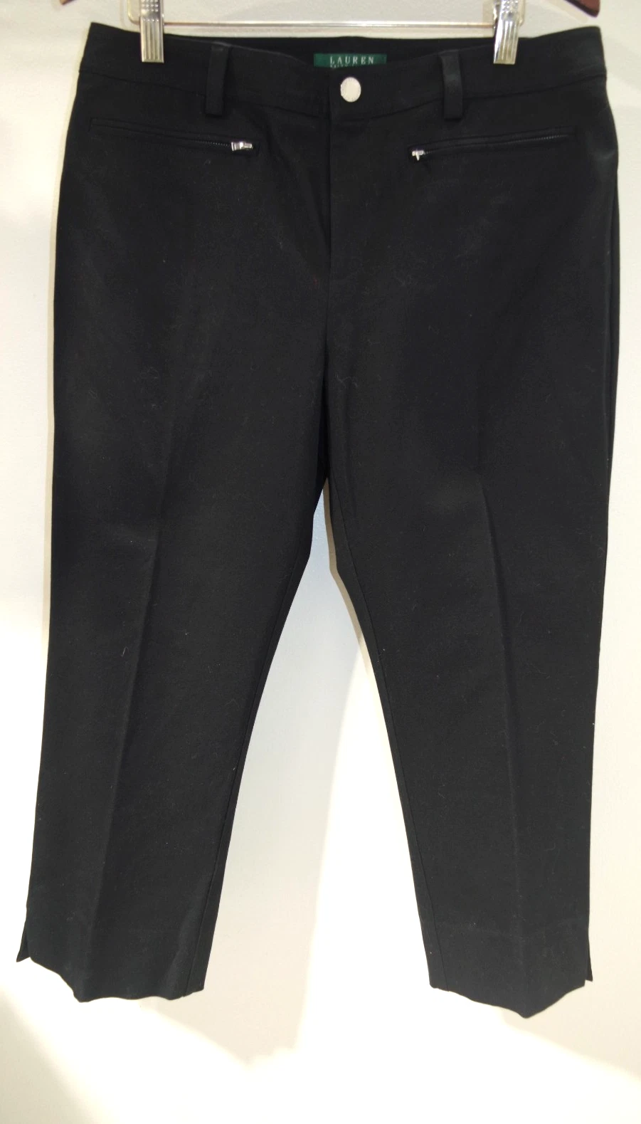 J8 NWOT LAUREN Ralph Lauren Black Capri Pants 8 Cotton Stretch Preppy