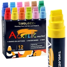 Jumbo Markers 12 Colors - 15mm Wide Felt Tip Acrylic Window Markers, Versatil...