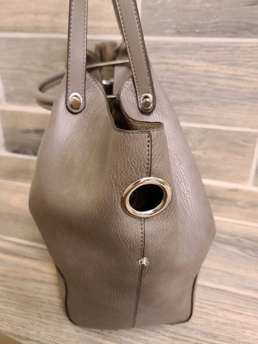 SONDRA ROBERTS Squared Large Stone Gray Faux Leather Shoulder Bag Purse w/Pouch - Picture 14 of 23