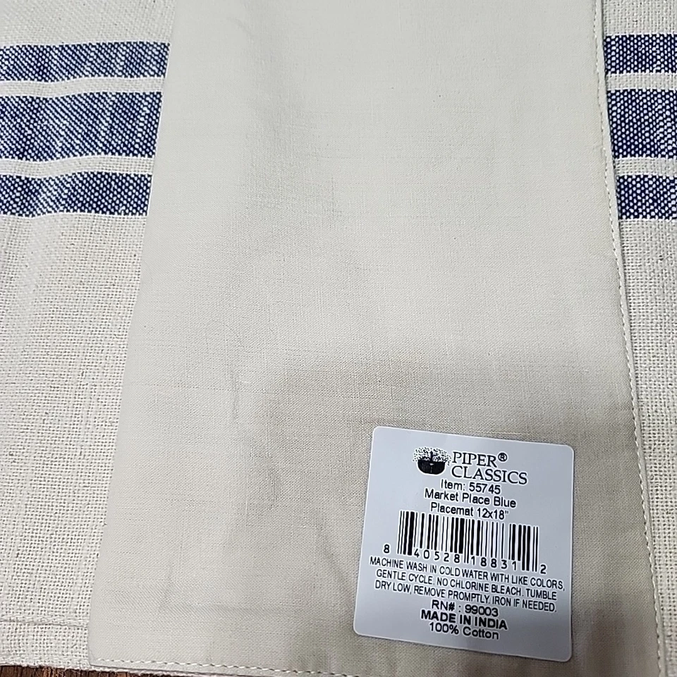 Unbranded Table Runner- 4 Placemats-Cotton-Blue Stripes Farmhouse Boho Cottage - Image 3 of 3
