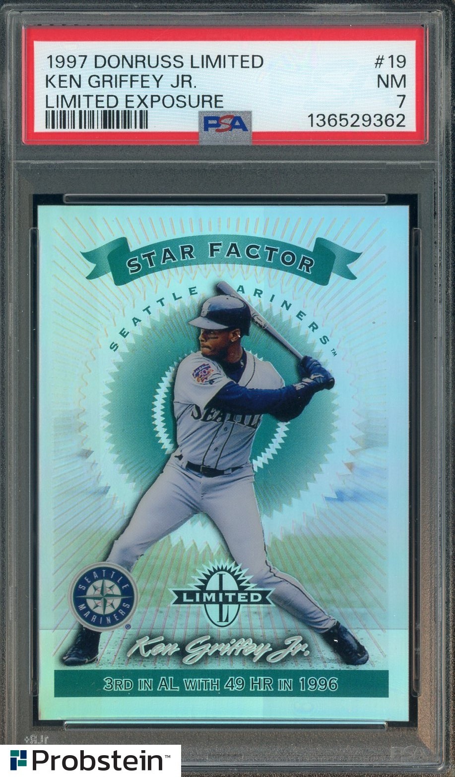 1997 Donruss Limited Exposure Refractor Ken Griffey Jr Mariners HOF SP/40 PSA 7