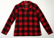 Women s Large - Eddie Bauer Fleece 1/4 Zip Pullover Red Buffalo Plaid Cabincore