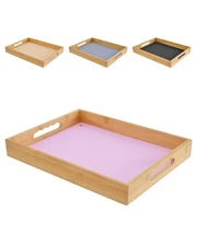 Serving Tray with Handles, Bamboo Bed Tray with Removable Silicone Mat, TV Tr...