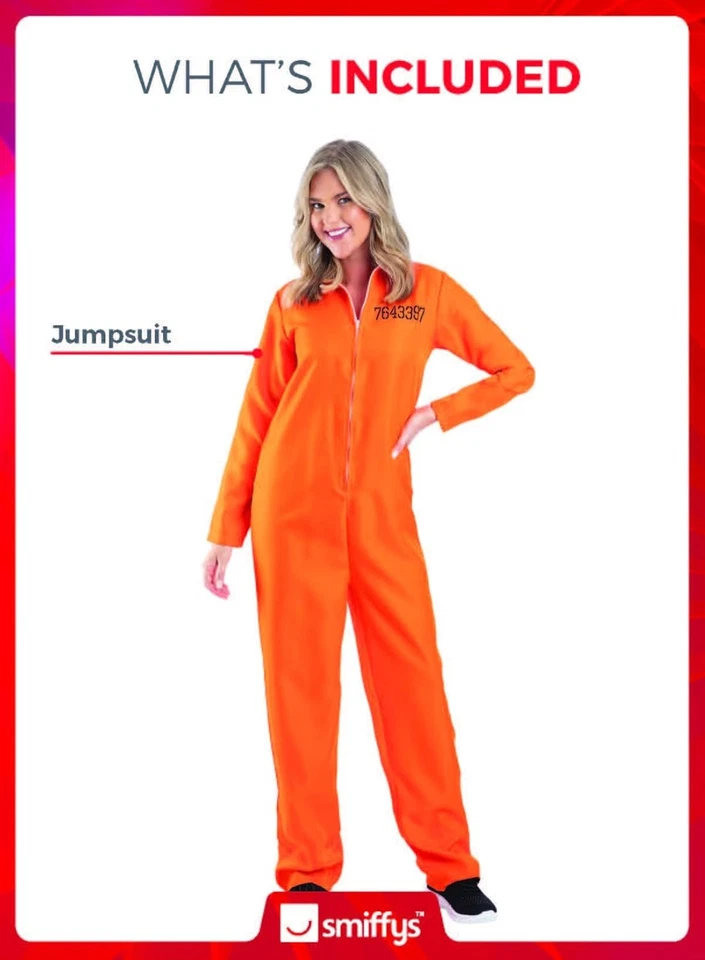 Disfraz de prisionero escapado Smiffys para mujer, mono naranja brillante vestido elegante O Foto 3 de 4
