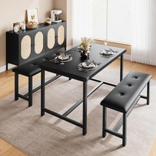 Dining Table Set fot 4, Kitchen Dining Table with 2 Upholstered Bench PU Chairs