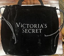 Victorias Secret Black Felt Bling Shoulder Bag Double Tassels Cinch Close New