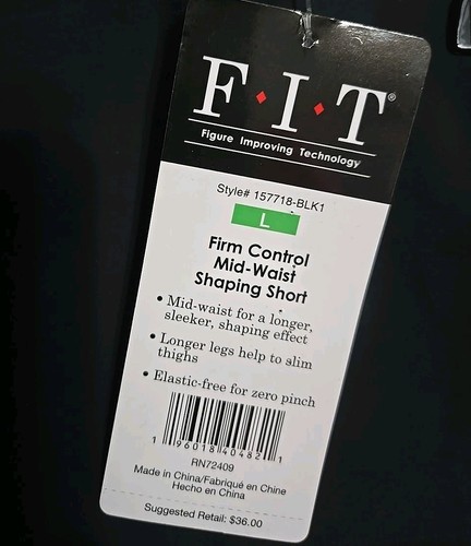 F.I.T. Figure Firm Control Mid-Waist Shaping Short 157718 Black Size Large - Picture 3 of 3