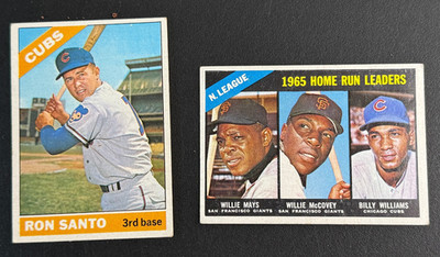 1966 Topps #290 Ron Santo EX & 1966 Topps NL Home Run Leaders: Willie Mays EX