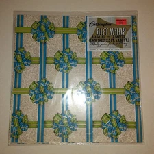 Vtg Carrington Gift Wrap All Occasion Paper Bows Blue Green Gold 2 Sheets NOS 