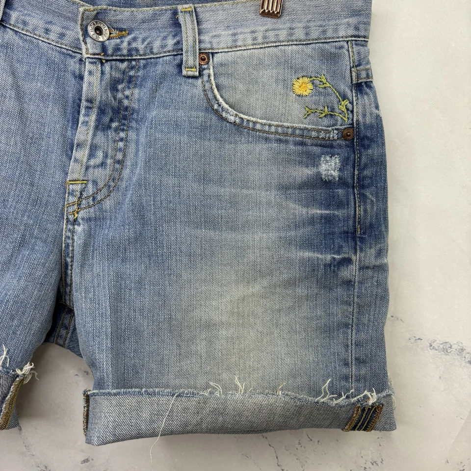Vintage Lucky brand Denim Shorts sz 28 The Cut Off Floral Embroidery Daisy Dukes - Image 4 of 4