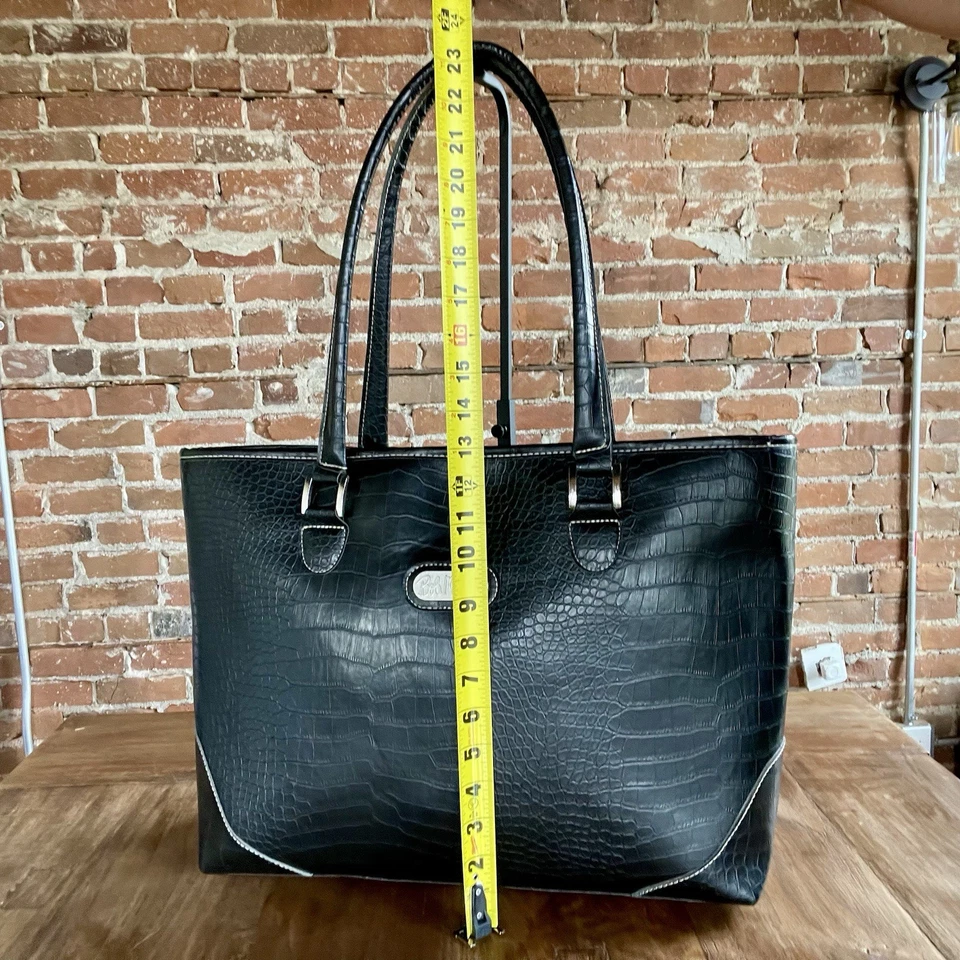 Bolso de Hombro Bob Mackie Negro Doble Asa Everglades Fin de Semana Cocodrilo Foto 4 de 4