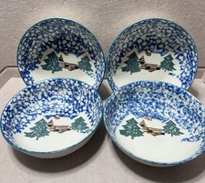 SET 4 Tienshan Folk Craft "CABIN IN THE SNOW" Soup / Cereal Bowls
