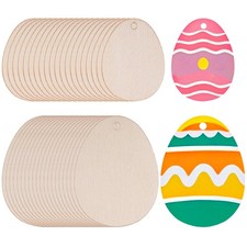 40 Pieces Wooden Easter Egg Cutouts Unfinished Wood Slices for Crafts and Eas...