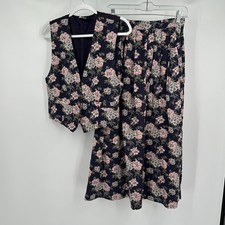 Womens Cottagecore Set Size 4 Vest Skirt Dark Floral Romantic Botanical Vintage