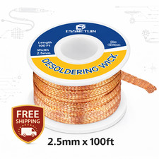 2.5mm Desoldering Braid Solder Remover Spool Copper Wick 100ft Flux Low Residue