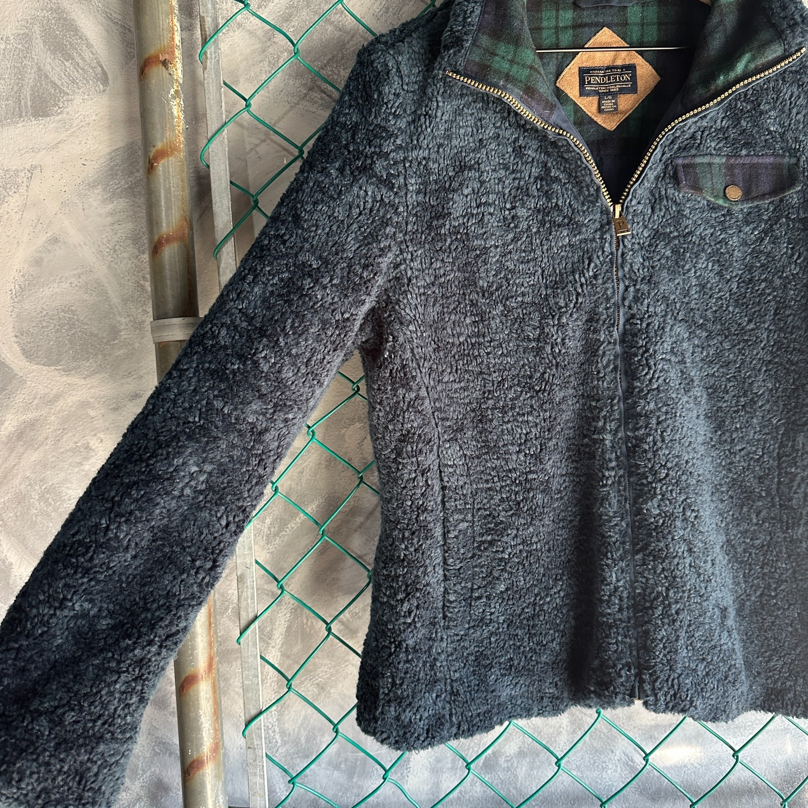 Pendleton Jacket Size L Blue Lined Pockets Teddy … - image 3