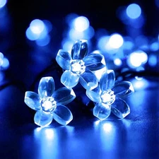 Solar Powered Blue LED 23FT Fairy String Flower Lights Outdoor Garden Waterproof