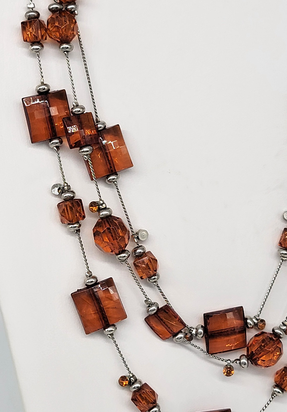 Amber Brown Acrylic Beaded Statement Necklace Lay… - image 13