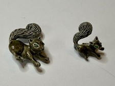 Vintage Gerrys Squirrel Scatter Pins Set 2 Enamel Brooch Green Rhinestone Eyes