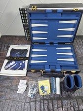 Deluxe Backgammon Board Carrying Case Blue White Complete Set New Open Box