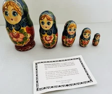 VTG Russian Nesting Dolls Hand Painted Wood 5-Piece Dolls Matryoshka 6 1/2 inch