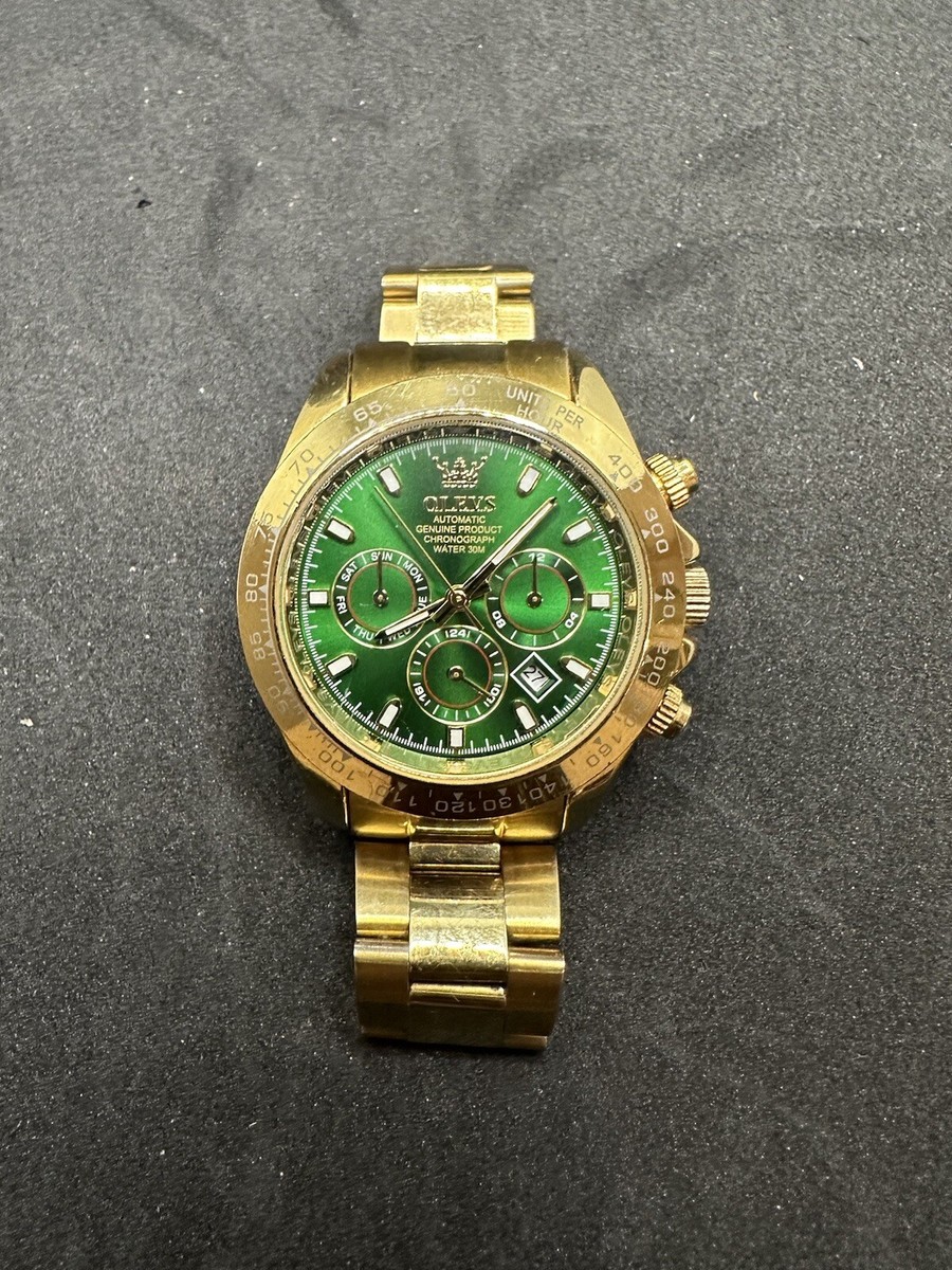 Olevs Men's Watch 6638G Automatic Green Dial Gold Stainless Steel