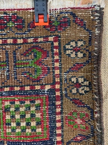 Vintage 40 x 22 Türkischer Nigde Trauerteppich * Teppich * Blau/Rot * Ganz Wollflor - Bild 4 von 8