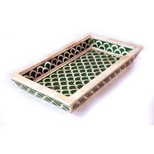 Bone Inlay Decorative Green Tray Scale Pattern Handmade Indoor Home Décor