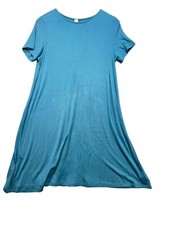 Old Navy Womens A-Line Short Sleeve Blue Dress Size L Teal Blue Stretchy Casual