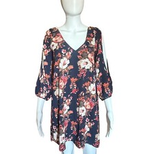 Lulus Floral Print Dress V-Neck Cold Shoulder 3/4 Sleeve Mini S