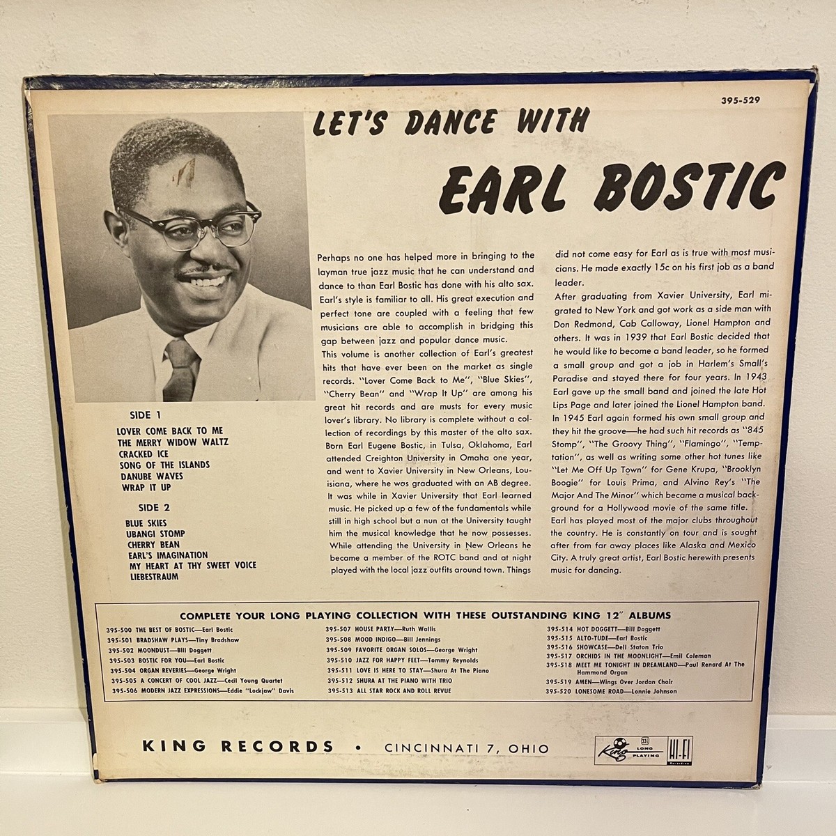 Let's Dance With Earl Bostic Jazz King Jazz LP Vinyl Ultrasonically Cleaned  EX