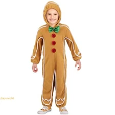 Christmas Halloween The Gingerbread Man Cosplay Costume Jumpsuit Unisex Kids 1PC