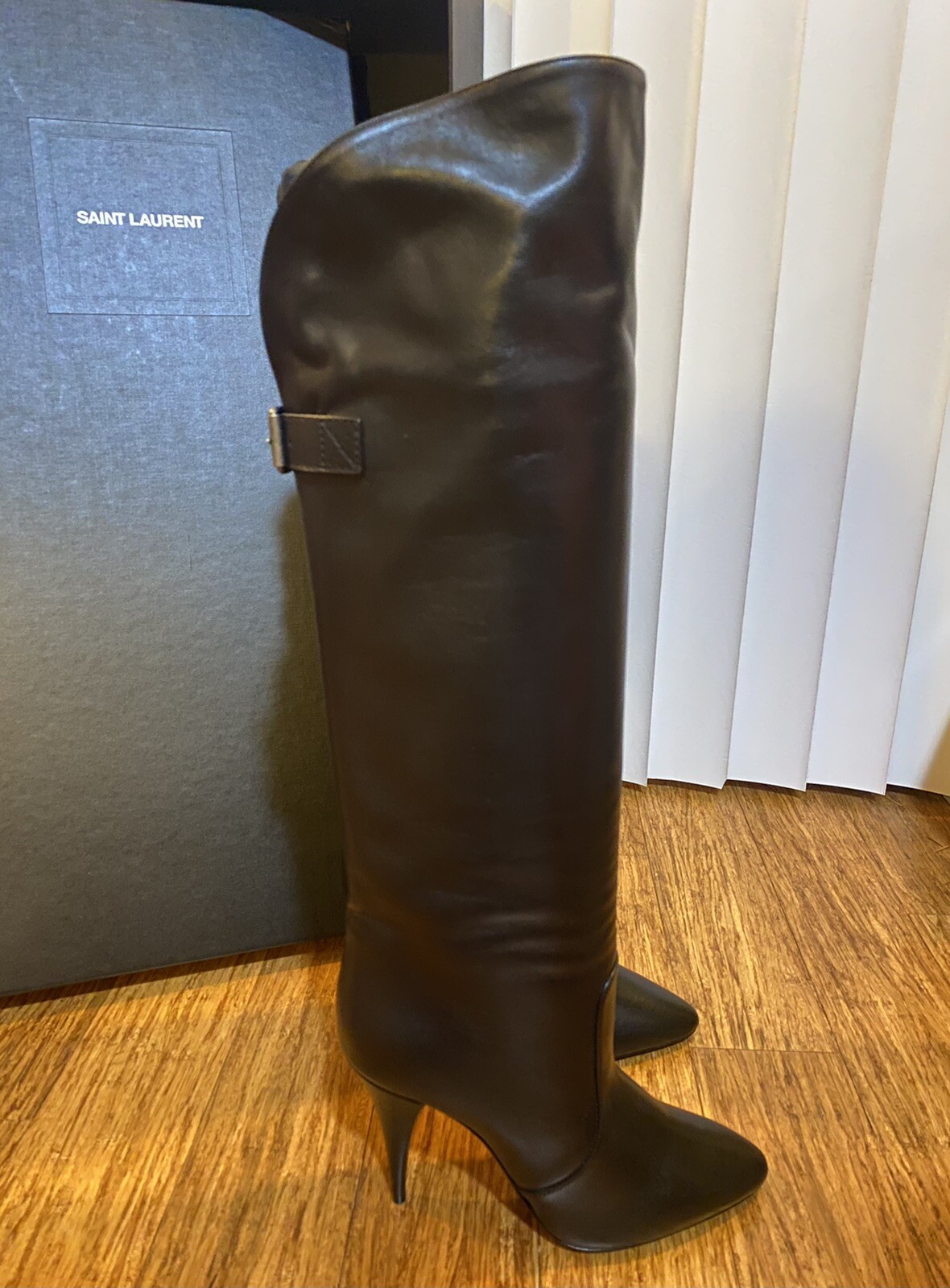 Stivali alti Saint Laurent pelle d'agnello Koller 110 taglia 38 5 prezzo originale $1595