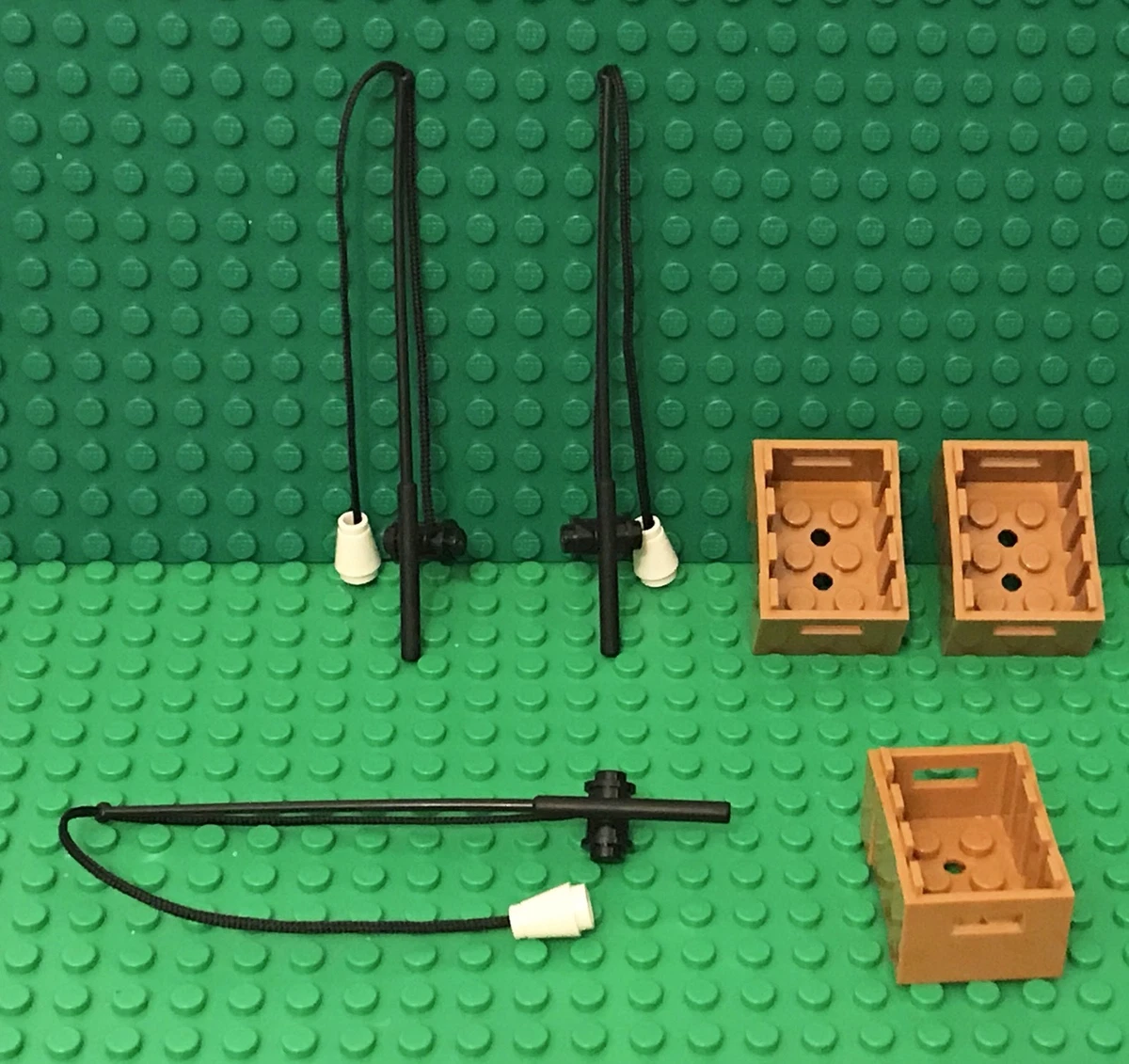 Lego 3 City Fishing Pole / Rod With Black String,3 Adventurers Chest  Container