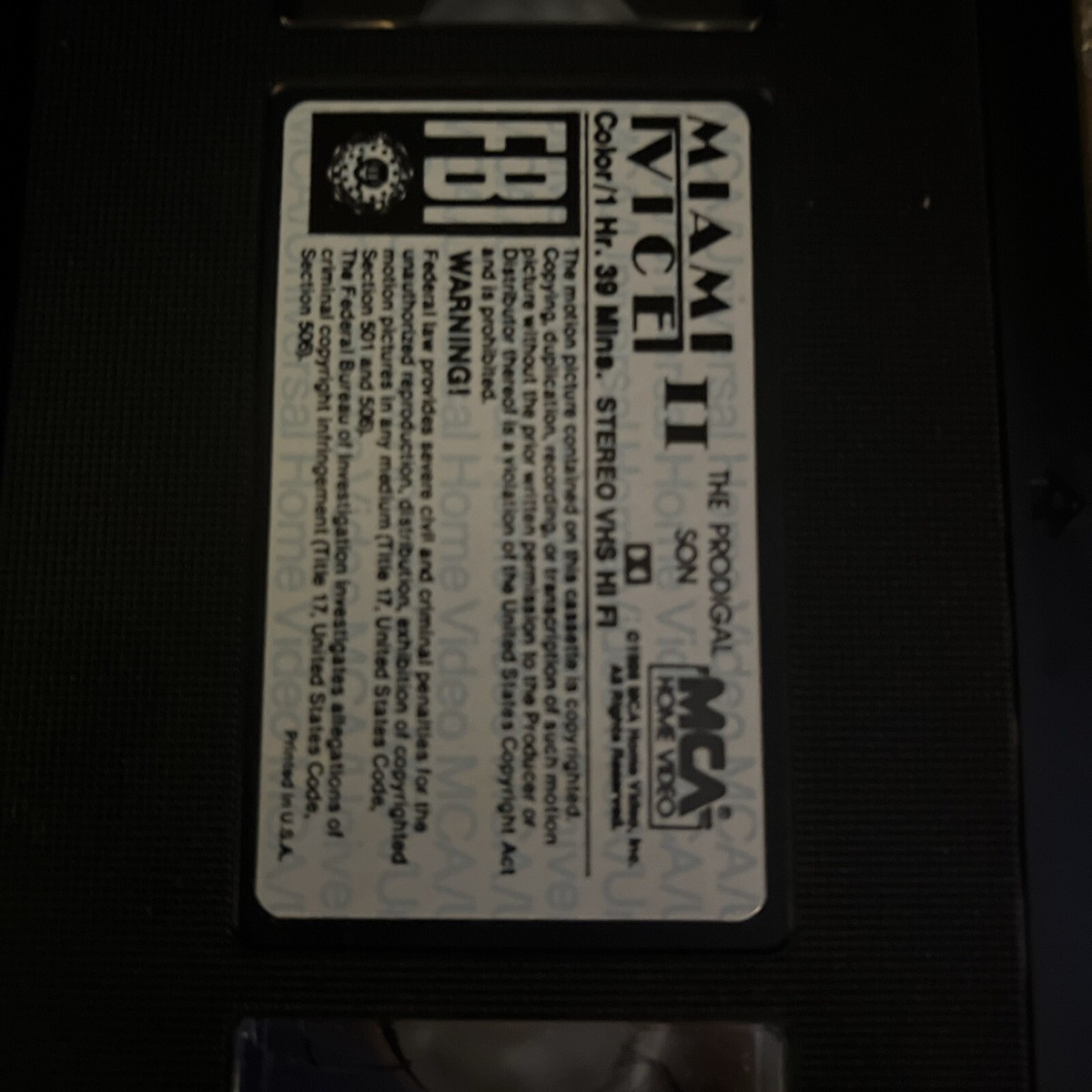 Miami Vice 2 (II) The Prodigal Son 1985 (VHS, 1991 MCA) Don