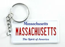 Massachusetts License Plate Aluminum Ultra-Slim Souvenir Keychain 2.5"x1.25x0.06