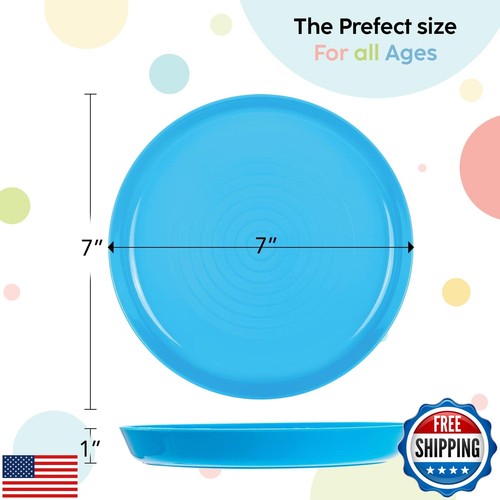 PLASKIDY Kids Plates Set of 12 Toddler Plastic Plates - BPA FREE Microwave an - Picture 3 of 5