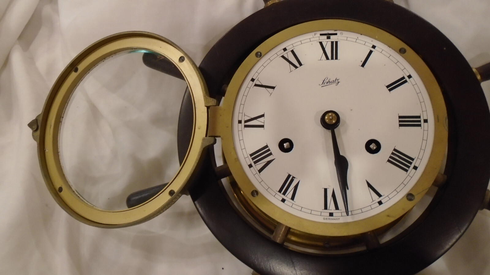 Vintage German Schatz Ships wheel ship bell 8 day brass clock repair