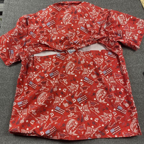 Columbia Hemd Herren Large Rot PFG Kurzarm Fisch Hawaii All Over Print AOP - Bild 7 von 11
