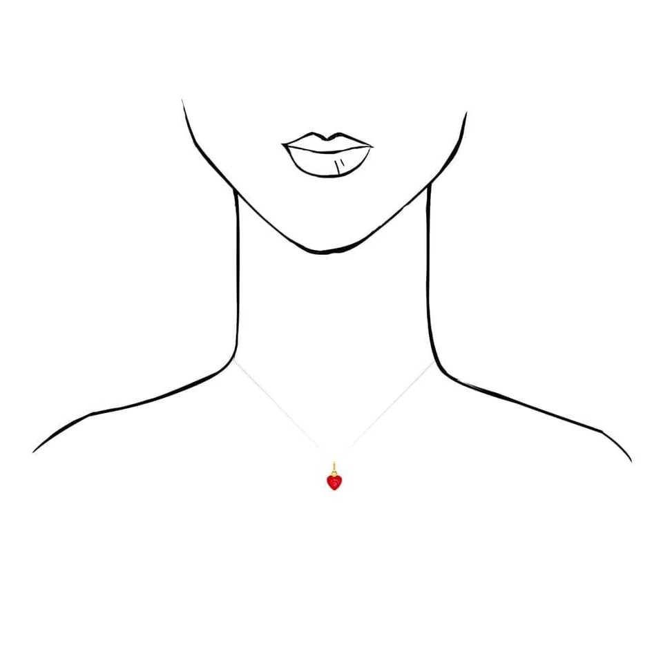 Pingente de coração de ouro amarelo 14k esmalte rosa vermelha corrente de cabo 16"-18" - Imagem 3 de 4