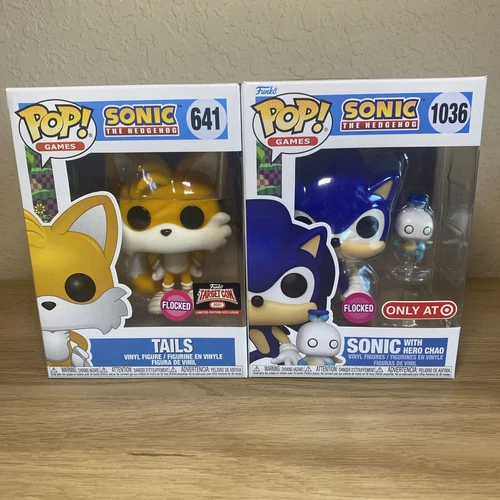 Funko Pop! Sonic with Hero Chao #1036 +Tails #641 Flocked Target Exclusives